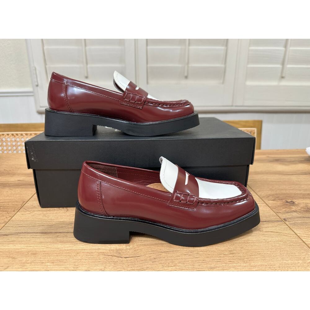 G.H.BASS & CO. Bowery Square Toe Penny Loafers Wine Combo Leather Size 5.5 NIB - Picture 3 of 15